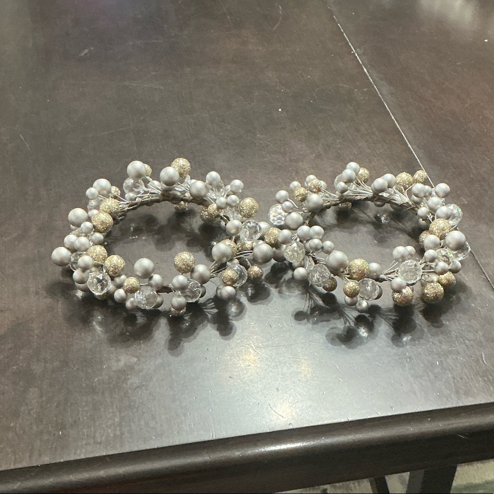 Elegant Silver and Gold Beaded candle rings with a 4” inside diameter